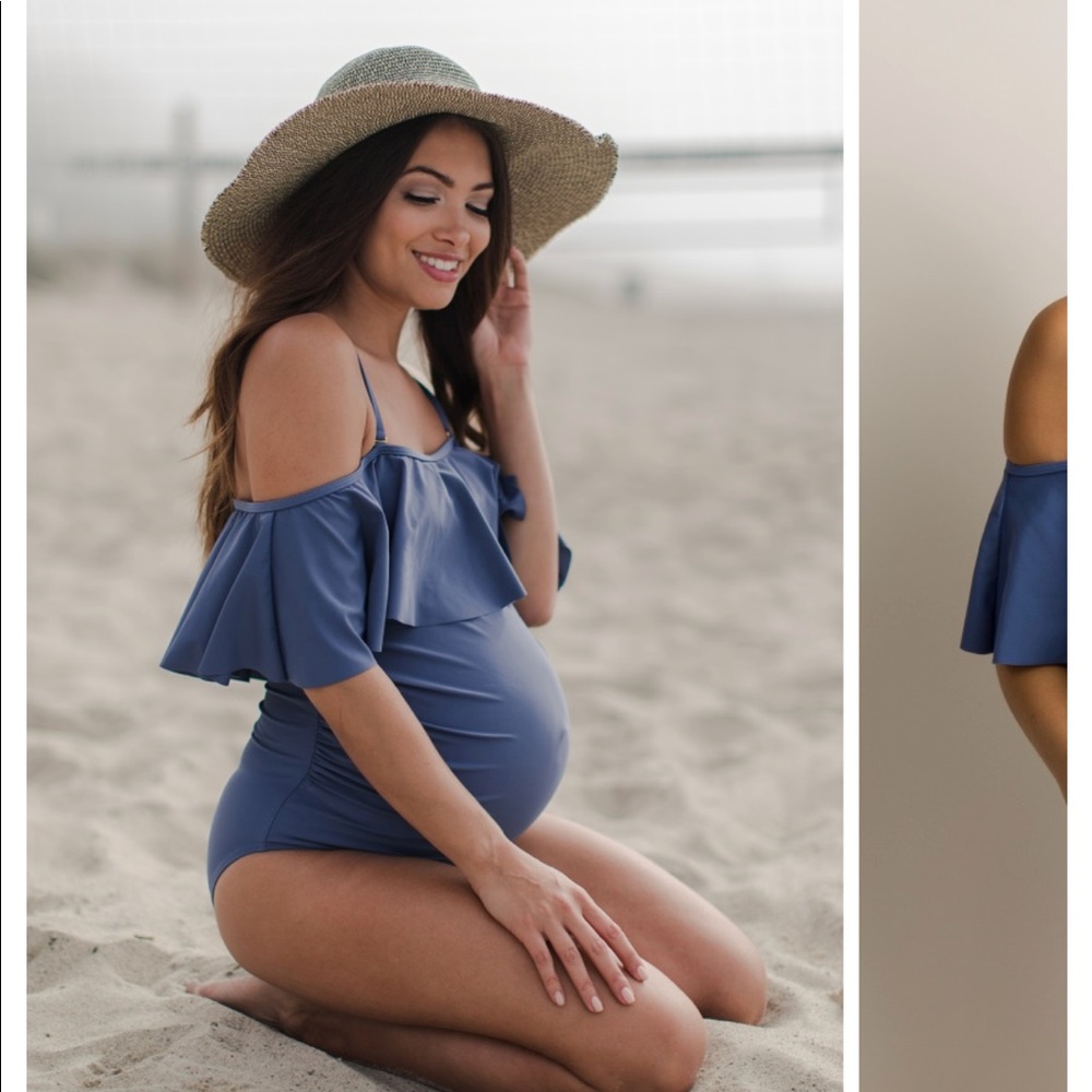 PinkBlush Blue grey one piece maternity swimsuit